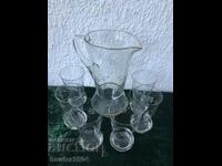 Jug and 6 glasses - engraved