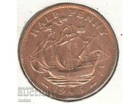 United Kingdom-½ Penny-1943-KM# 844-George VI-with 'IND:IMP'