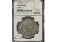 5 Francs 1869 Belgium UNC Details NGC