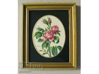 Watercolor painting Rose, L. Weiss, framed 16/19 cm, excellent