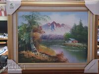 Oil painting home by the river