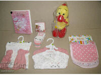 Gift newborn girl clothes cards knitting. toy new