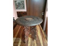 Old Arabic carved wood table with mother-of-pearl inlays