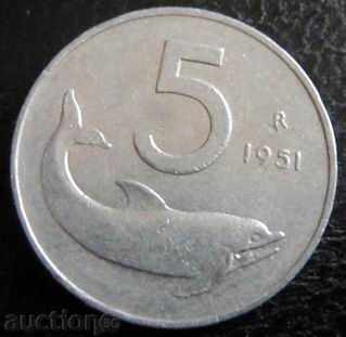 Italia - 5 lire - 1951.