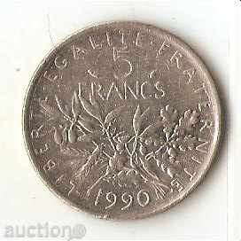 5 франка Франция 1990 г. нисък тираж