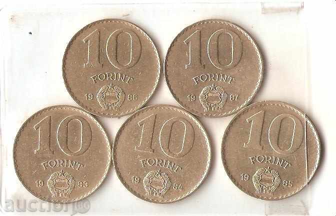 Hungary Lot 10 forint 1983,84,85,86 and 1987