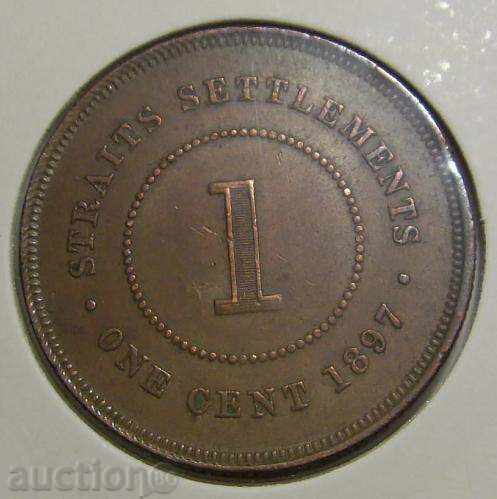 Стрейтс Сетлементс 1 цент 1897 EF, незначителни забележки