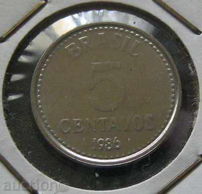 БРАЗИЛИЯ - 5 центавос 1986 г.