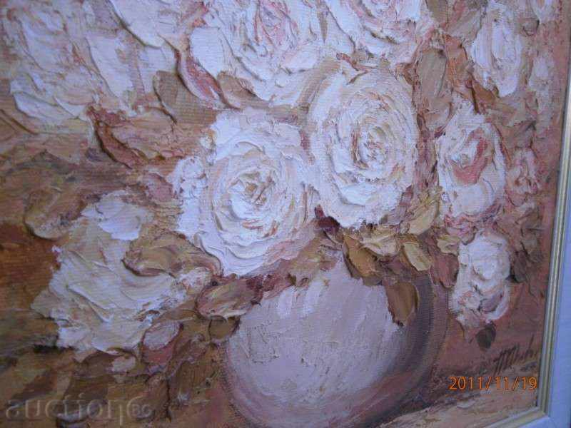 Auction  Picture - Vase with roses - oil on canvas - Petya Toneva