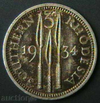 3 pence 1934 Rhodesia de Sud