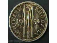 3 pence 1934 Rhodesia de Sud