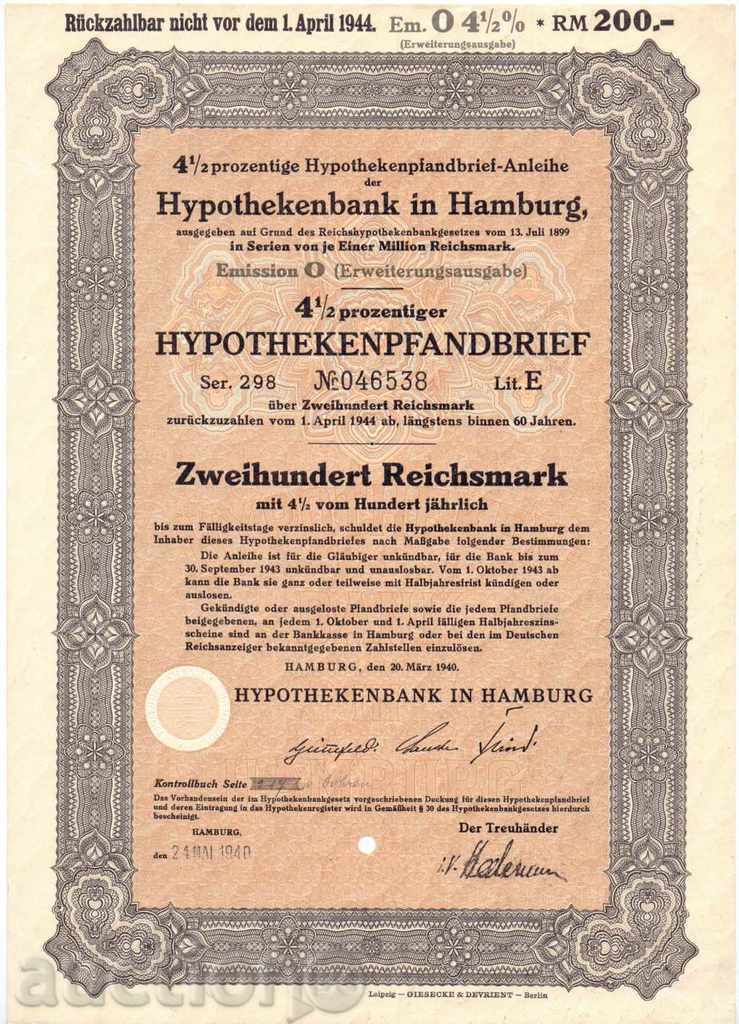 (¯` '•. GERMANY Bank Bon-Mortgage 200 Marks 1940 UNC.