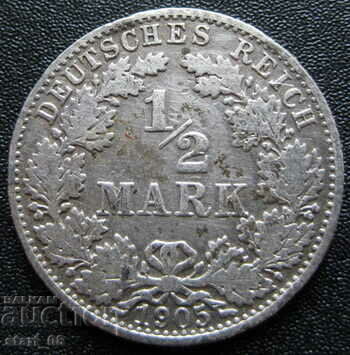 GERMANY - 1/2 mark 1905-silver