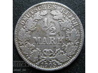ГЕРМАНИЯ  - 1/2 марка 1905г.-сребро