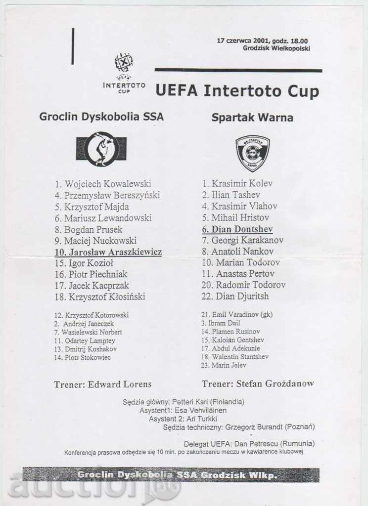 Football team list Grocklin Poland-SpartakVarna Intertoto2001