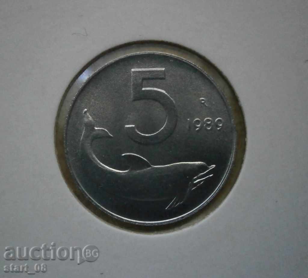 ITALY 5 pound 1989-reversed reverse RRR
