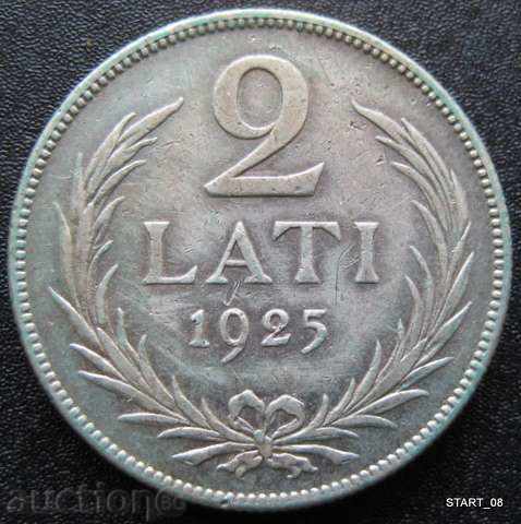 ЛАТВИЯ  - 2  лати  1925  -  сребро