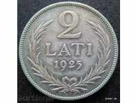 ЛАТВИЯ  - 2  лати  1925  -  сребро