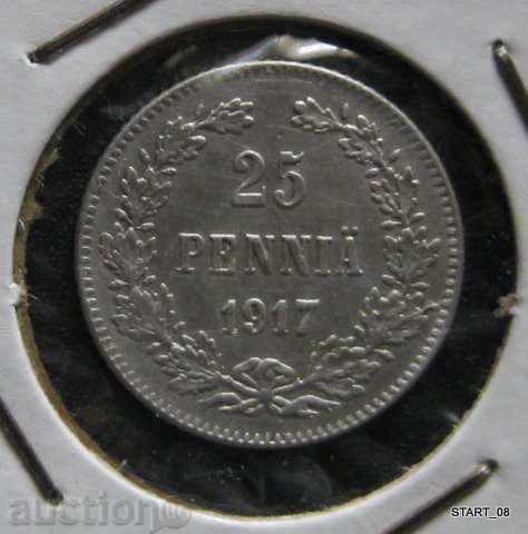 FINLANDA - 25 Penne 1917. cu argint