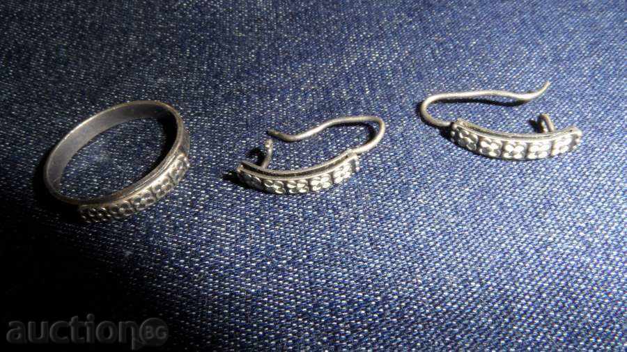 Ασημένια σκουλαρίκια SET και ασημένιο δαχτυλίδι, διαμέτρου 19 mm