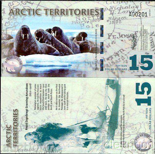 +++ teritoriul arctic 15 DOLARI 2011 POLIMER UNC +++