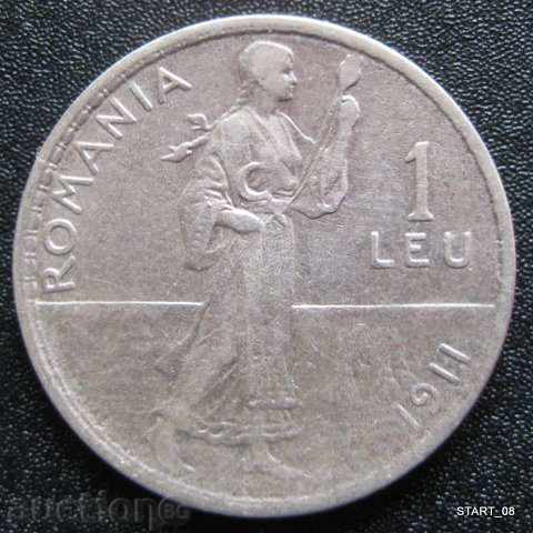 Ρουμανίας 1 Leu 1911. - ασημί