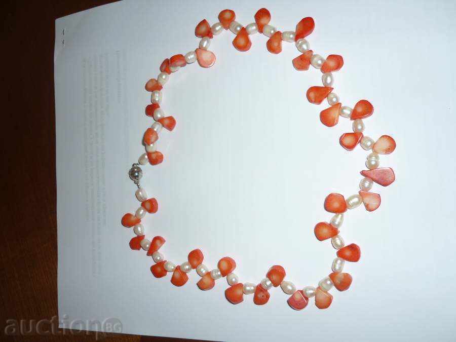 Garnet of natural red coral and white pearl-1