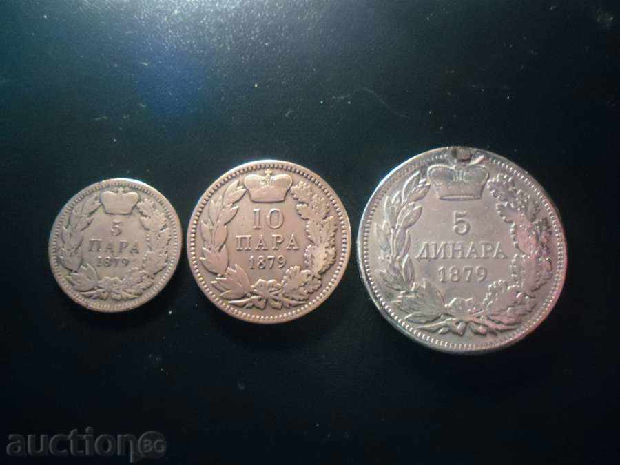 SET 5, 10 PARA și 5 dinari 1879 -SARBIYA -rare.