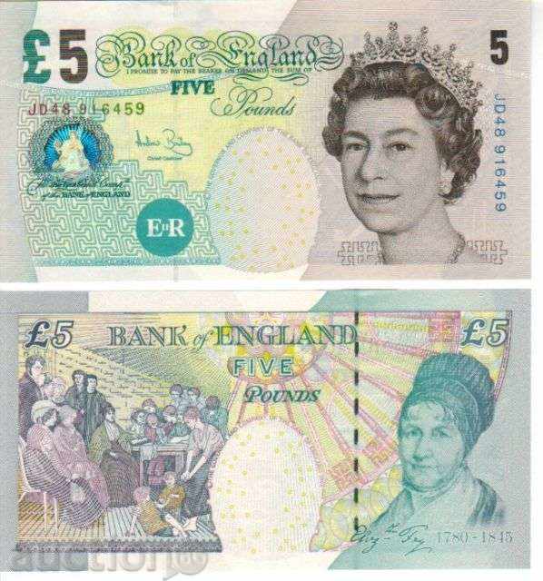 +++ 5 lire sterline din Regatul Unit 2002 UNC +++