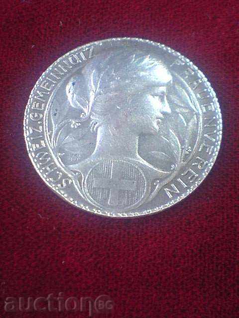 Medalie rară de argint - "CRUCEA ROȘIE" - SWISS