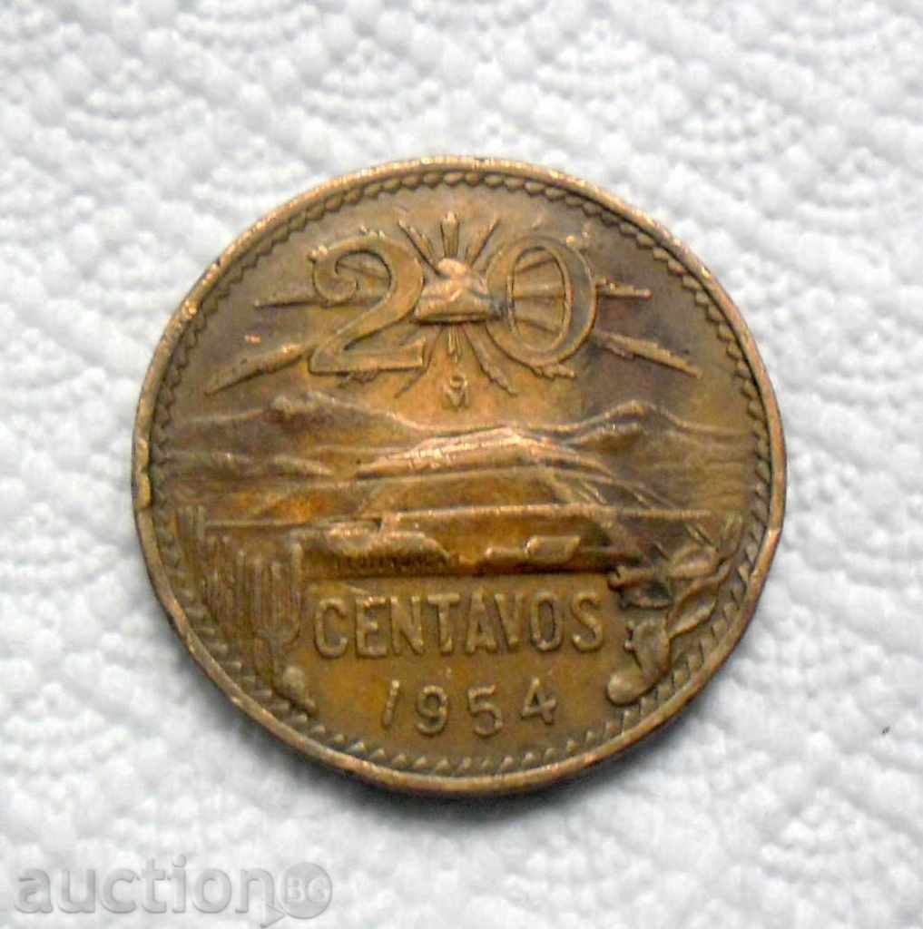 20 centavos-Mexic-1954-rare