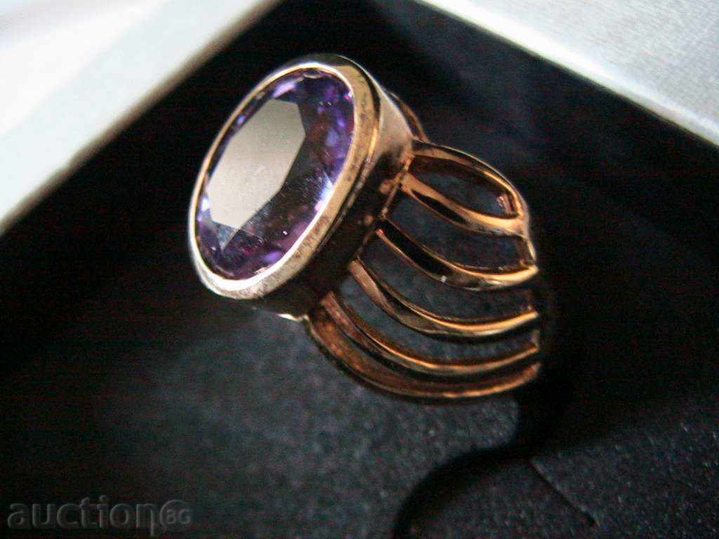 Auction SOLID SILVER RING, 925 SILVER, AMETHYST, GOLD PLATED Auction SOLID SILVER RING, 925 SILVER, AMETHYST, GOLD PLATED