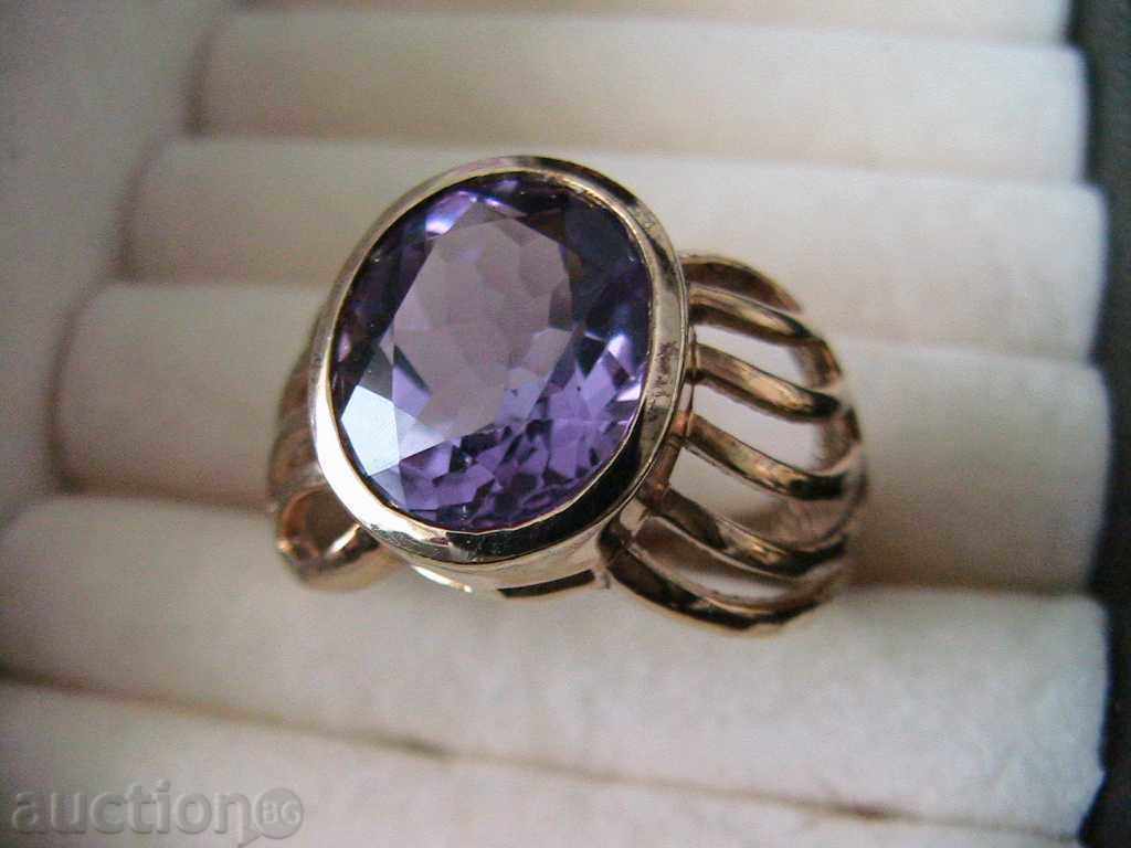 SOLID SILVER RING, 925 SILVER, AMETHYST, GOLD PLATED - 5 SOLID SILVER RING, 925 SILVER, AMETHYST, GOLD PLATED - 5