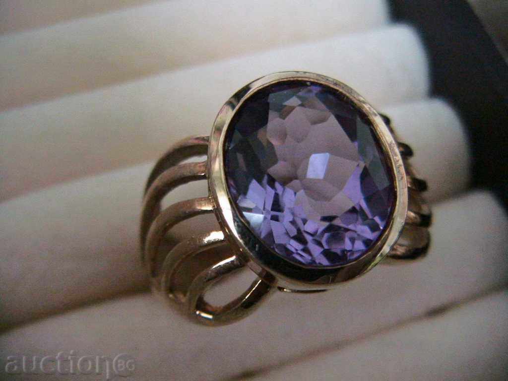 SOLID SILVER RING, 925 SILVER, AMETHYST, GOLD PLATED - 6 SOLID SILVER RING, 925 SILVER, AMETHYST, GOLD PLATED - 6