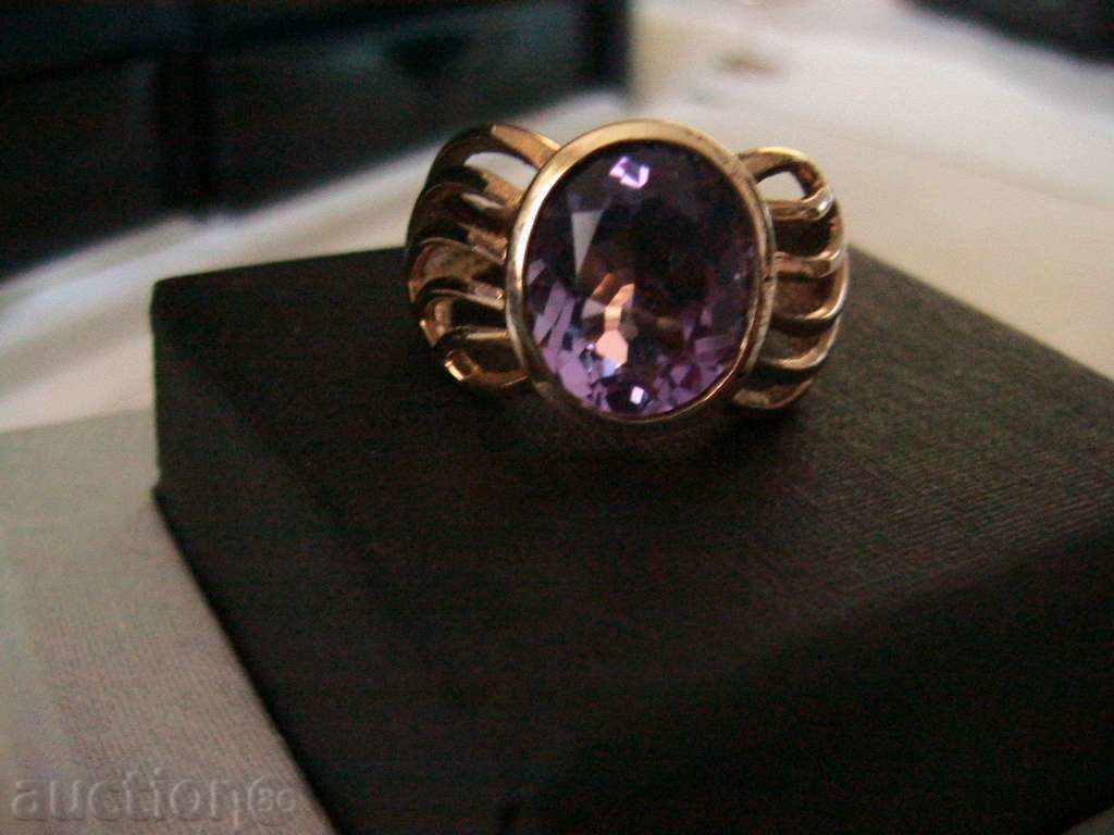 SOLID SILVER RING, 925 SILVER, AMETHYST, GOLD PLATED - 7 SOLID SILVER RING, 925 SILVER, AMETHYST, GOLD PLATED - 7