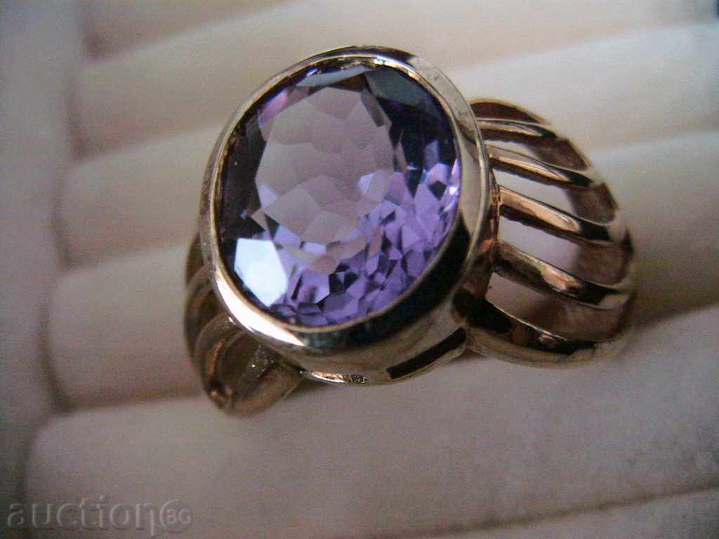 SOLID SILVER RING, 925 SILVER, AMETHYST, GOLD PLATED