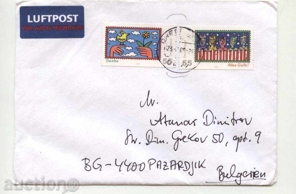 Traveled envelope with brands Congratulations 2008 from Germany