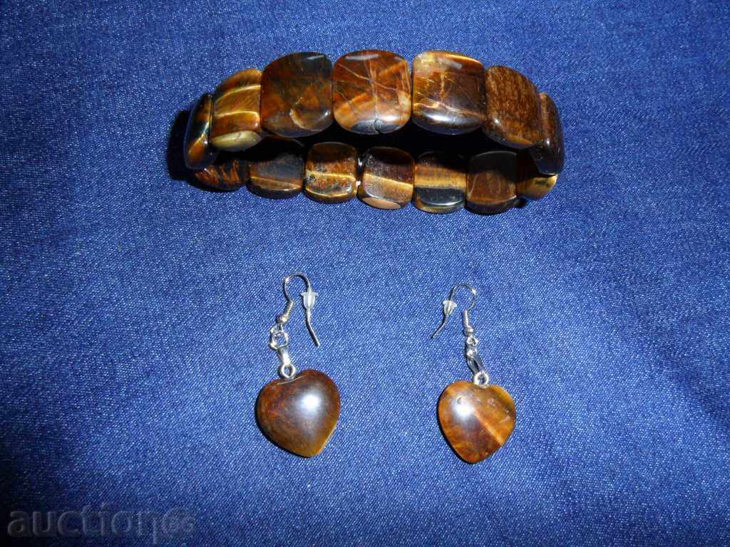 BRACELET and EARRINGS tiger eye - new