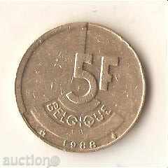 5  франка   Белгия 1988 г.  френска  легенда