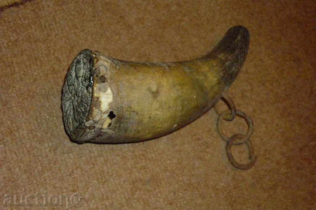 Antique horn powder magazine for rifle, Pishtov Antique horn powder magazine for rifle, Pishtov