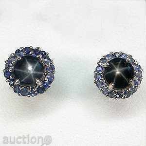 Sapphire STAR ασημένια σκουλαρίκια με φυσικό ζαφείρι