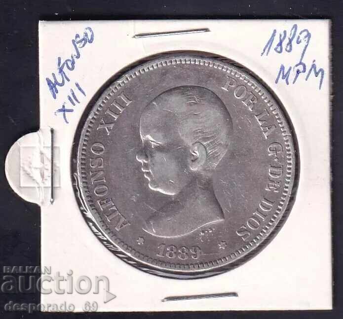(¯`'•.¸ 5 pesetas 1889 SPANIA ¸.•'´¯) cu preț € 79.00 | 154.51 BGN (¯`'•.¸ 5 pesetas 1889 SPANIA ¸.•'´¯) cu preț € 79.00 | 154.51 BGN