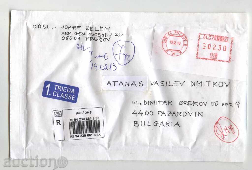 Traveled envelope - a registered letter from Slovakia