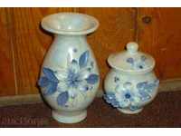 Set of porcelain vases and sugar bowl
