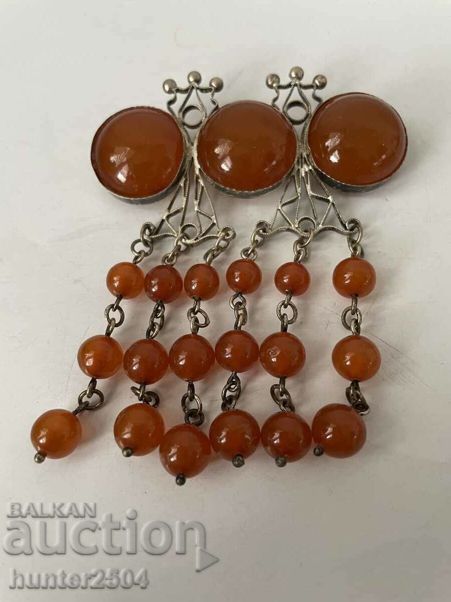 Brooch with amber, white metal, size 90x80mm.. with price 129.95 BGN | € 66.44 Brooch with amber, white metal, size 90x80mm.. with price 129.95 BGN | € 66.44