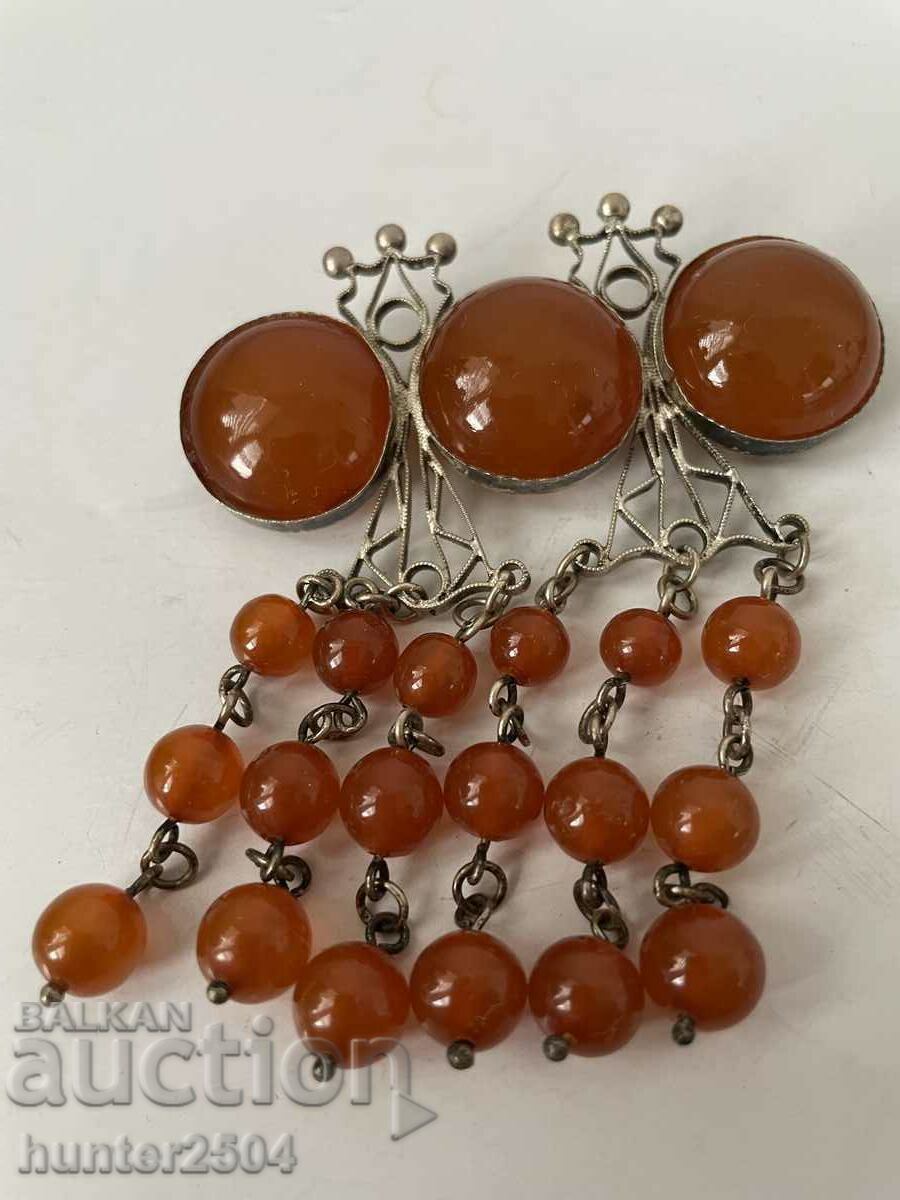Auction Brooch with amber, white metal, size 90x80mm.. Auction Brooch with amber, white metal, size 90x80mm..