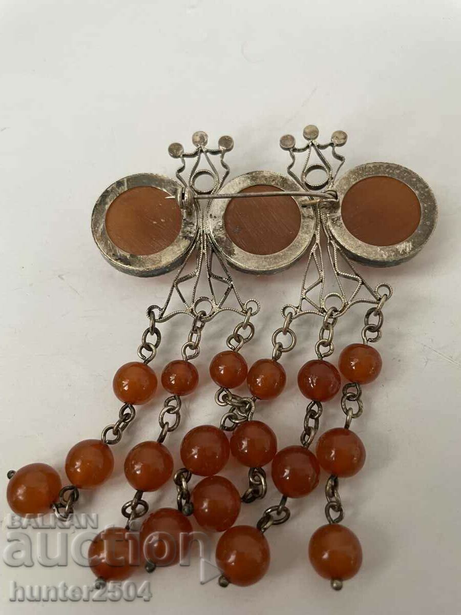 Delivery of Brooch with amber, white metal, size 90x80mm.. Delivery of Brooch with amber, white metal, size 90x80mm..