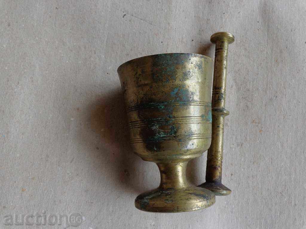 mortar vechi din bronz, mojar, pistil