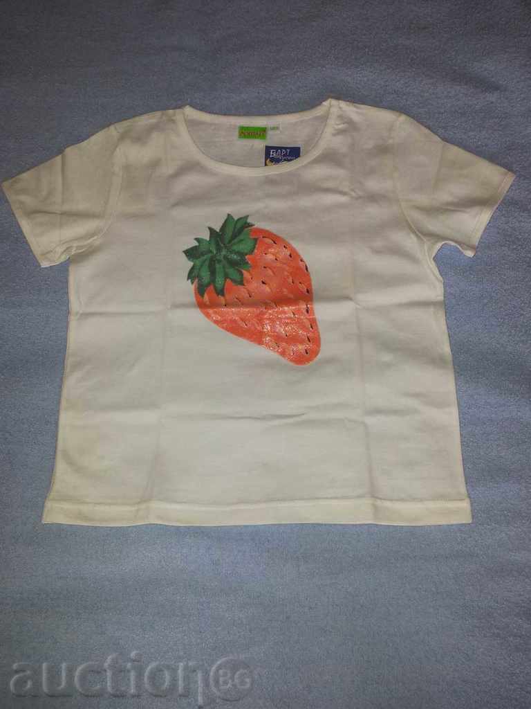 Baby T-shirt with strawberry straw, new, size 140