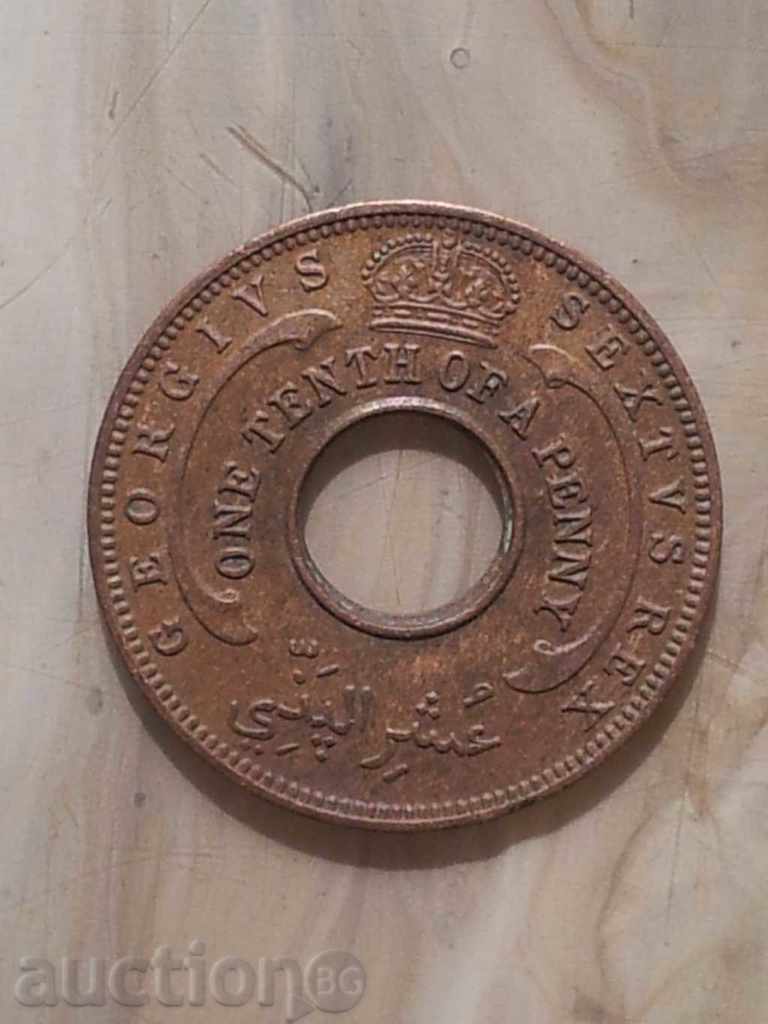 British West Africa - 1/10 pennies, 1952 - 314m, rare with price 10.50 BGN | € 5.37 British West Africa - 1/10 pennies, 1952 - 314m, rare with price 10.50 BGN | € 5.37